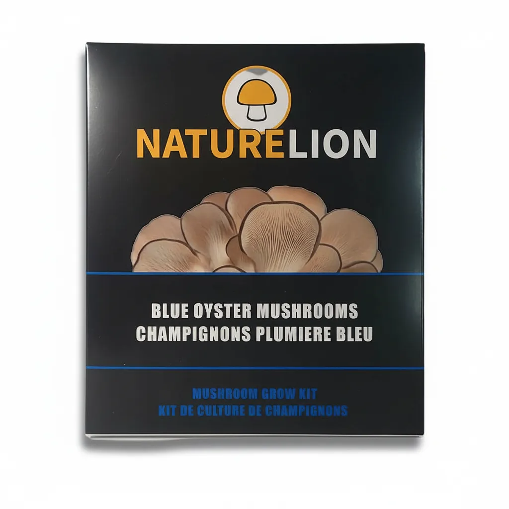 Nature Lion Blue Oyster Mushroom Grow Kit — ready-to-fruit block produced in Brantford, Ontario