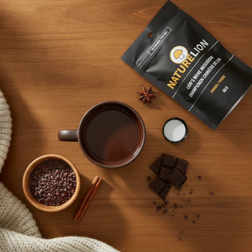 Mushroom hot chocolate with cacao