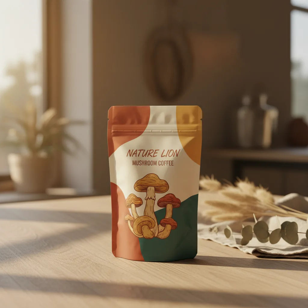 Custom branded mushroom coffee pouch