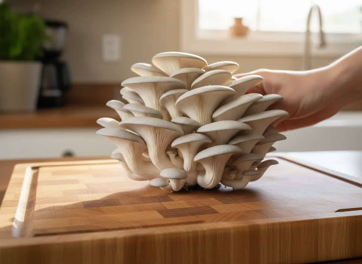 Fresh blue oyster mushroom cluster — the best beginner mushroom
