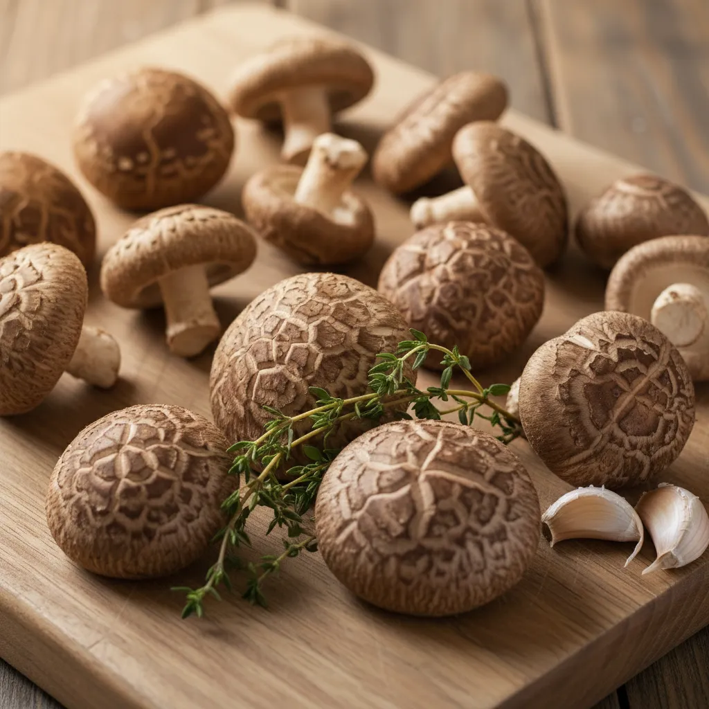 Shiitake mushrooms with herbs ready to cook