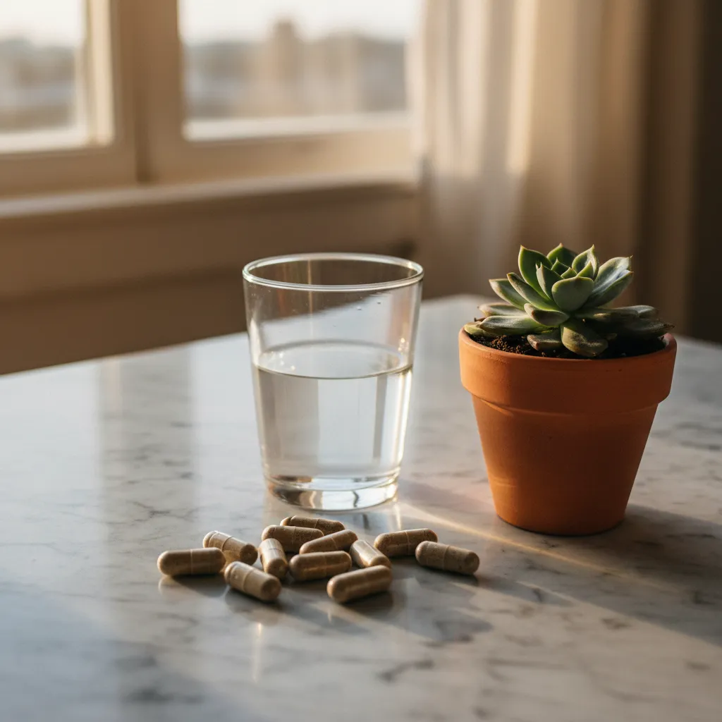 Mushroom capsules as part of a daily wellness routine
