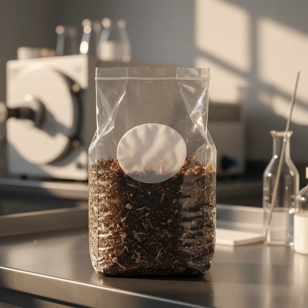 A perfectly sealed mushroom grow bag ready for sterilization