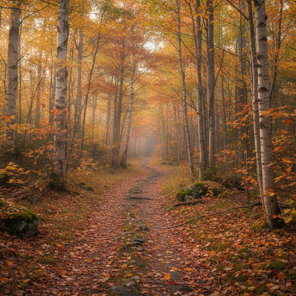 Wild mushrooms growing on the forest floor in an Ontario hardwood forest