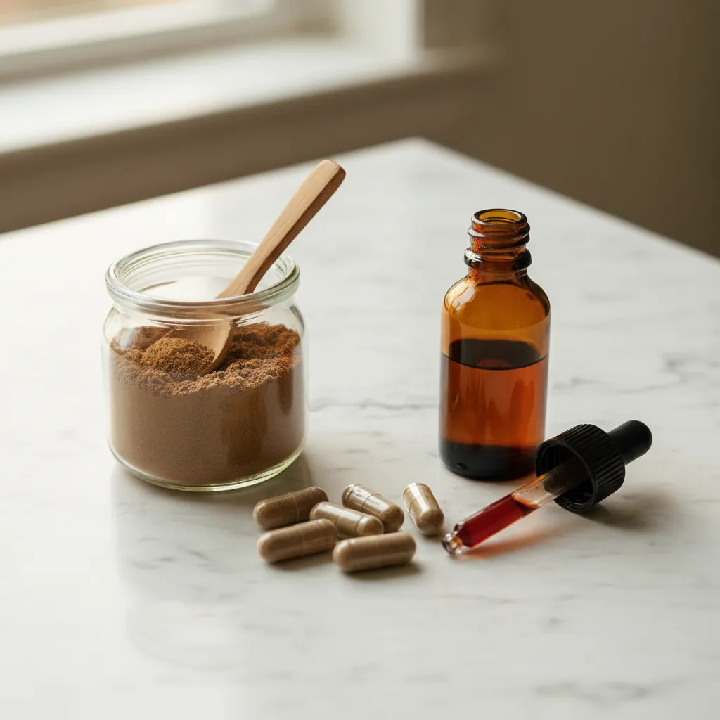 Mushroom products in powder, capsule, and tincture formats