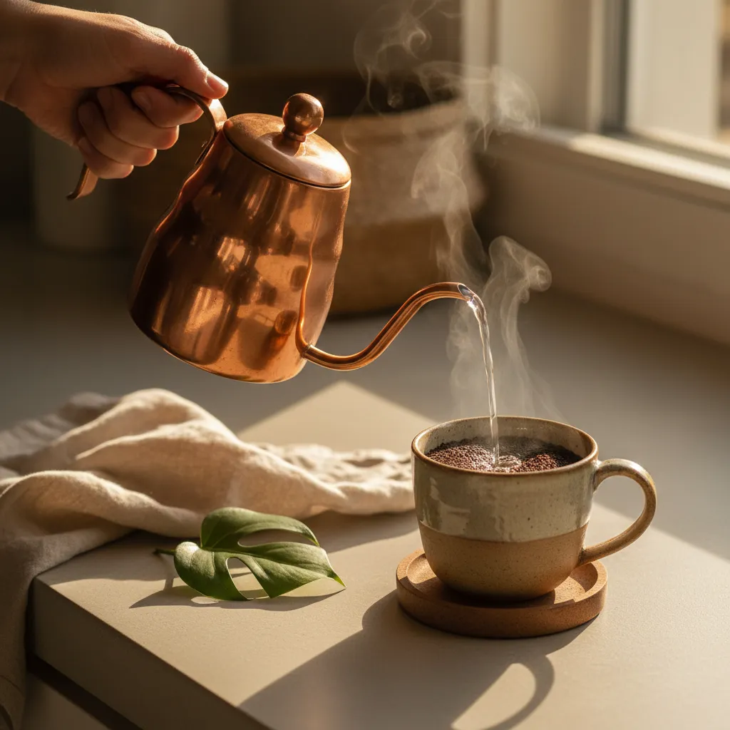 A cup of mushroom coffee with mushroom powder