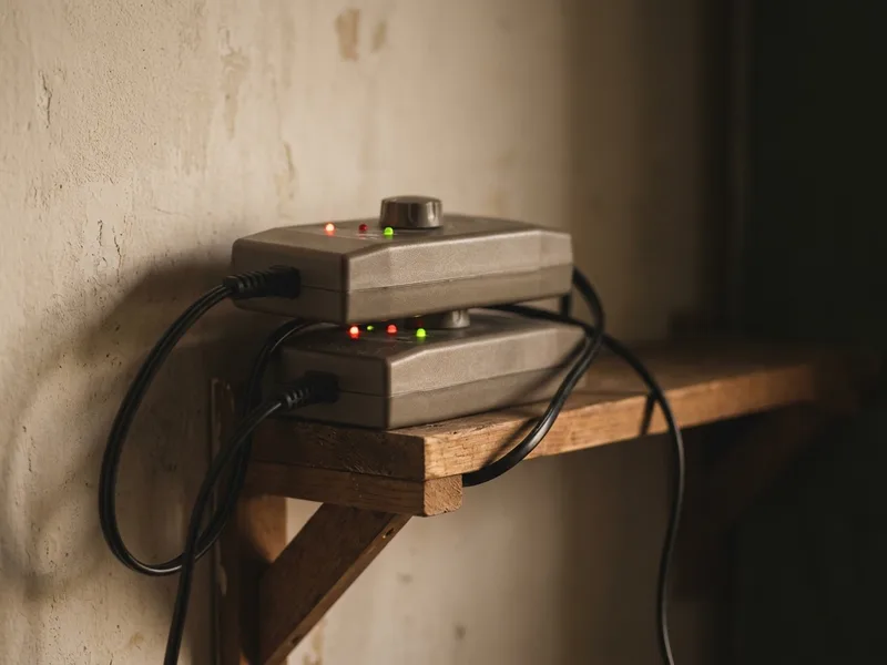 A plug-in humidity controller mounted on a grow tent pole