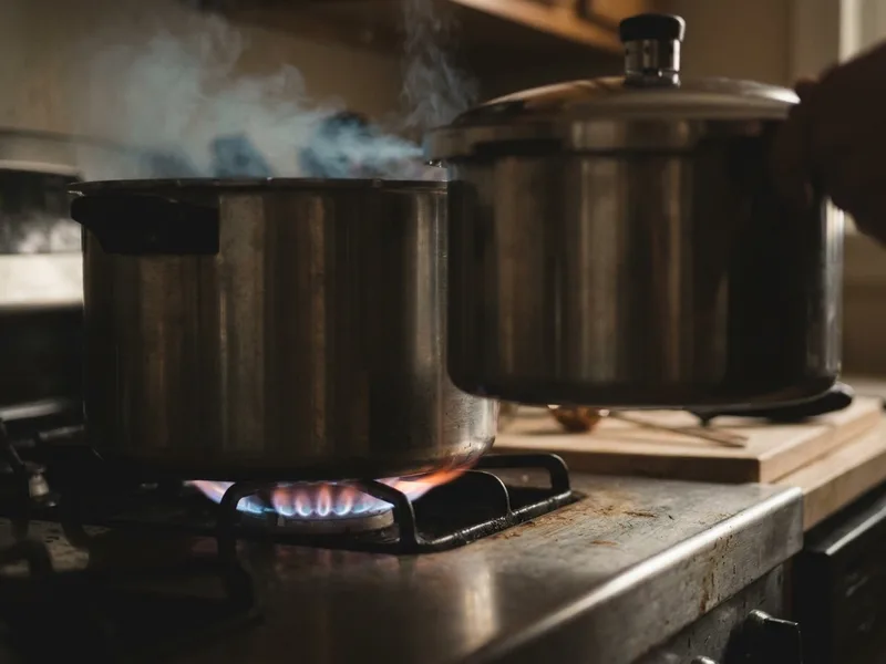 A stovetop pressure canner venting steam